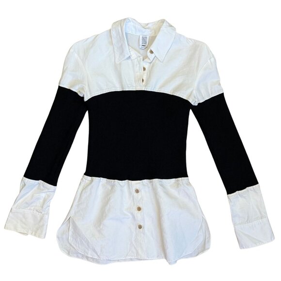 ROSIE ASSOULIN Contrast Rib Knit Black White Shirt VGUC XS - Picture 1 of 5